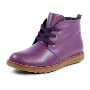 Lunar Claire GLR003 Purple Womens Casual Comfort Leather Zip/Lace Up Ankle Boots