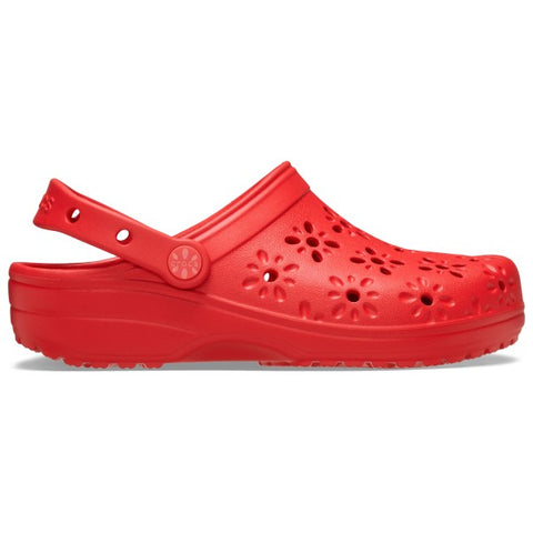 Crocs Classic Floral Cut Out Clog Cherry Red Kids Boys Girls Croslite Casual Comfy Lightweight Beach Slip On Shoes