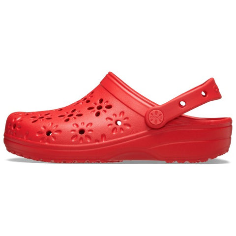 Crocs Classic Floral Cut Out Clog Cherry Red Kids Boys Girls Croslite Casual Comfy Lightweight Beach Slip On Shoes