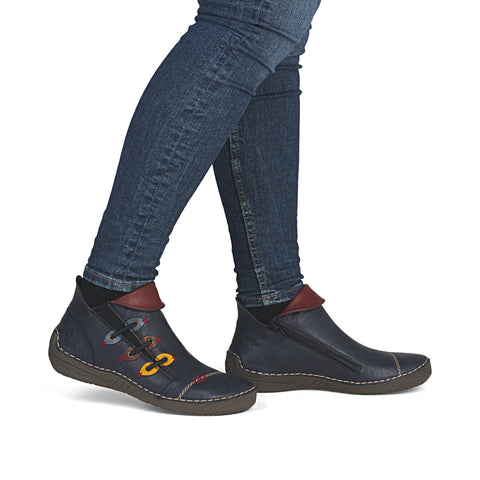 Rieker 72581-14 Blue Womens Casual Comfort Zip Up Ankle Boots