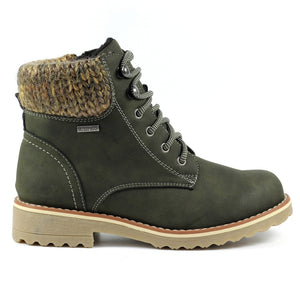 Lunar GLB106 Dallas Olive Womens Casual Comfort Waterproof Zip/Lace Up Ankle Boots