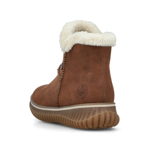 Rieker 74260-25 Brown Womens Water Resistant Warm Lining Casual Comfort Zip Up Ankle Boots