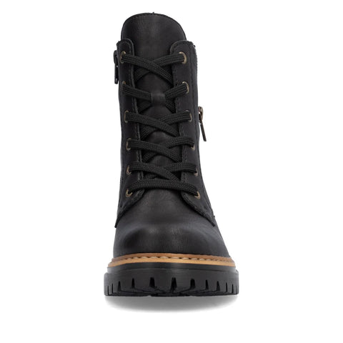 Rieker 72617-00 Black Womens Casual Comfort Lace Up Zip Up Leather Ankle Boots