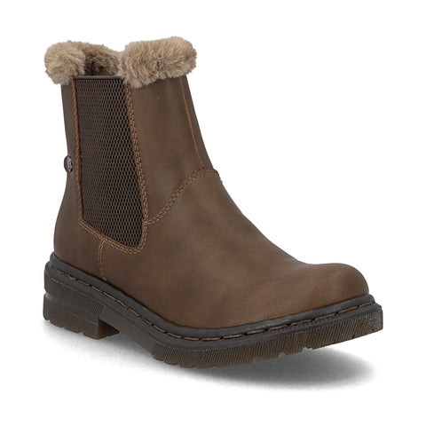 Rieker 78250-22 Brown Womens Warm Lining Casual Comfort Zip Up Leather Ankle Boots