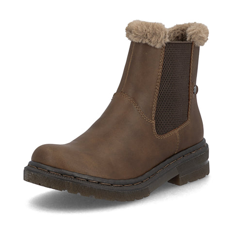 Rieker 78250-22 Brown Womens Warm Lining Casual Comfort Zip Up Leather Ankle Boots