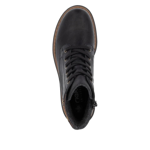 Rieker 72617-00 Black Womens Casual Comfort Lace Up Zip Up Leather Ankle Boots