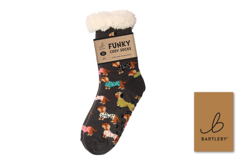Bartleby Trendy Sausage Dogs Womens Sherpa Socks