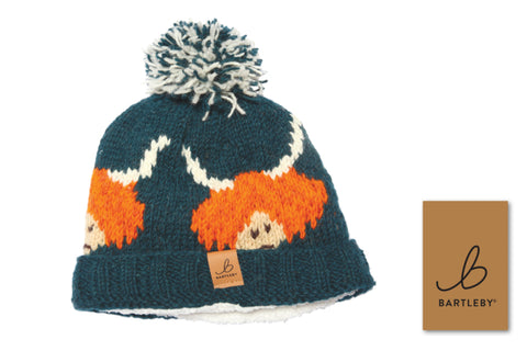 Bartleby Highland Cow Unisex Wool Bobble Hat Sherpa Lined