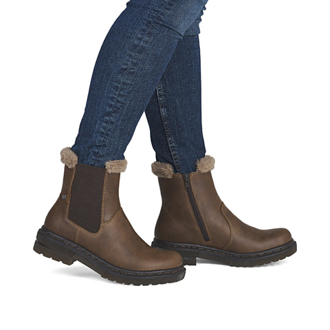 Rieker 78250-22 Brown Womens Warm Lining Casual Comfort Zip Up Leather Ankle Boots