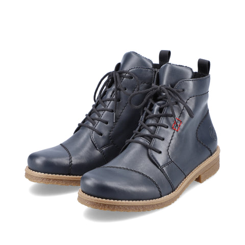 Rieker 73500-14 Blue Womens Casual Comfort Zip Up Leather Ankle Boots