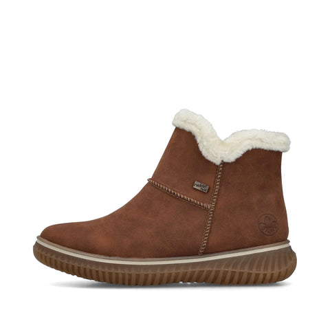 Rieker 74260-25 Brown Womens Water Resistant Warm Lining Casual Comfort Zip Up Ankle Boots