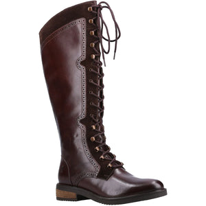 Hush Puppies Rudy Brown Womens Leather Lace Up Long Boots