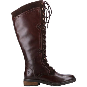 Hush Puppies Rudy Brown Womens Leather Lace Up Long Boots