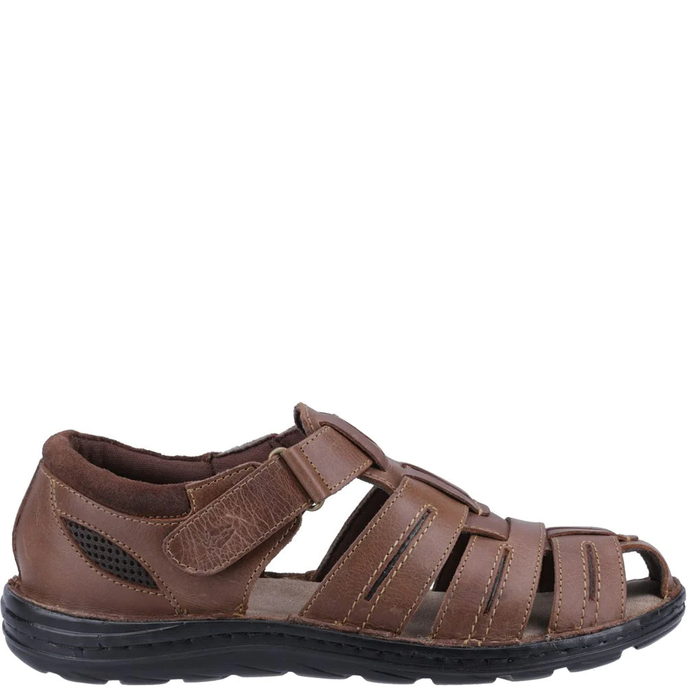 Hush Puppies Albert Tan Mens Closed Toe Leather Touch Fastening Sandal The Shoe Centre