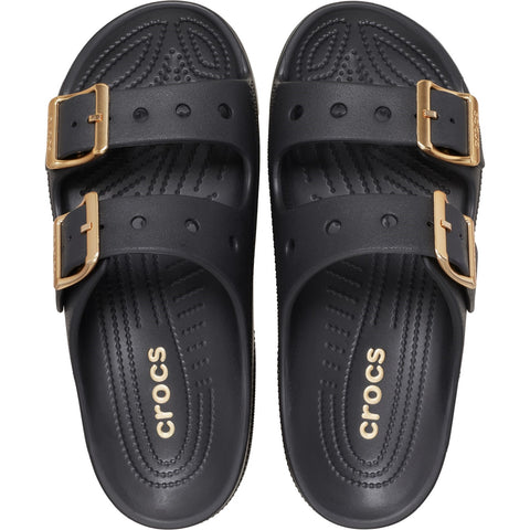 Crocs Saturday Metallic Sandal Black Womens Lightweight Soft Flexible Easy to Wear Sandals