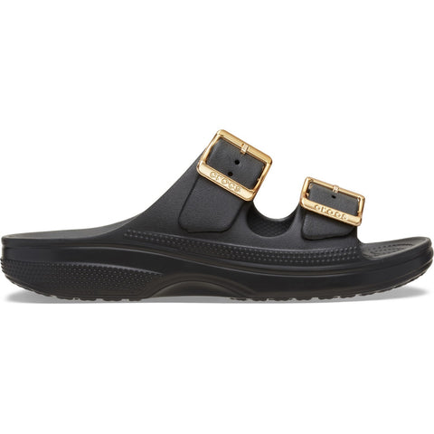Crocs Saturday Metallic Sandal Black Womens Lightweight Soft Flexible Easy to Wear Sandals