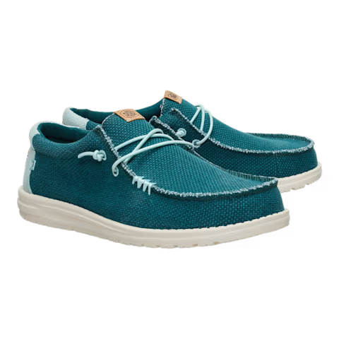 Hey Dude Mens Wally Braided Deep Green/Harbor Grey Textile Slip On Shoes