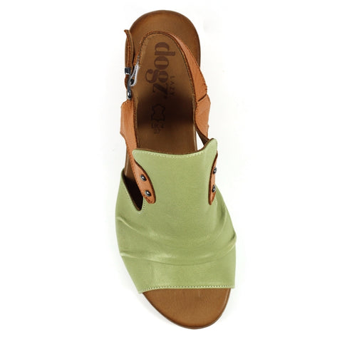 Lunar JLD102 Jaden Khaki Womens Peep Toe Pleated Leather Upper Block Heel Sandals