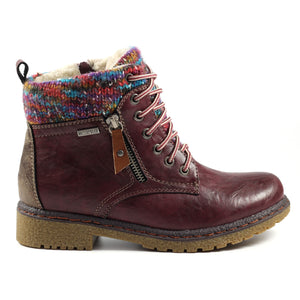 Lunar GLB099 Jalapeno Burgundy Womens Casual Comfort Waterproof Zip/Lace Up Ankle Boots
