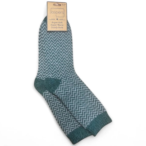 Jaspers Green Herringbone Mens Cosy Ribbed Super Soft Wool Blend Socks