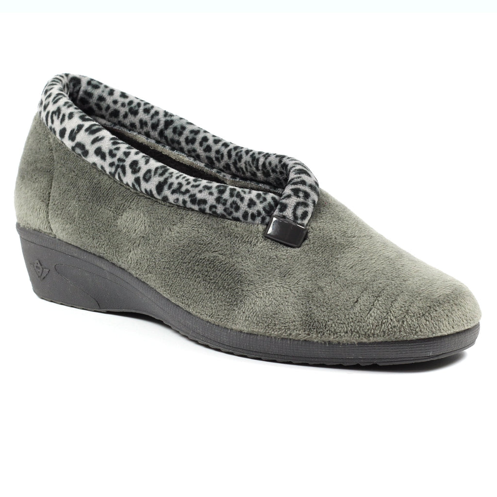 Lunar KLA005 Paloma Grey Spotty Trim Womens Comfort Slip On Slippers