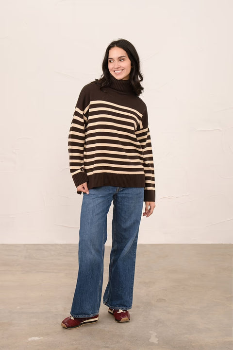 Lighthouse Womens Luisa Cocoa Cream Stripe Jumper