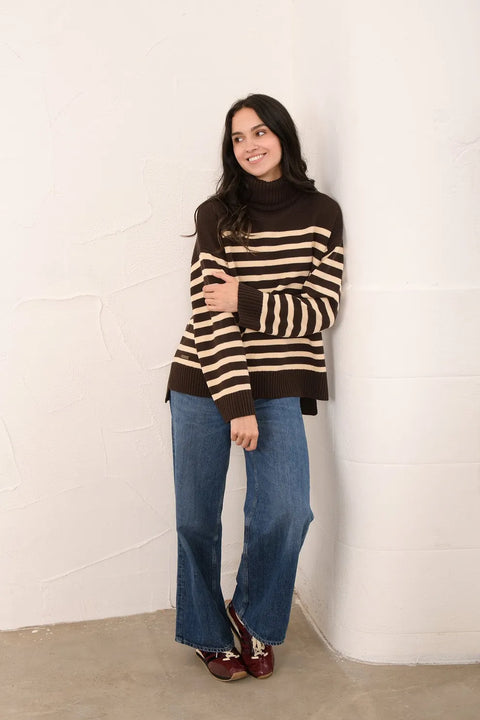 Lighthouse Womens Luisa Cocoa Cream Stripe Jumper