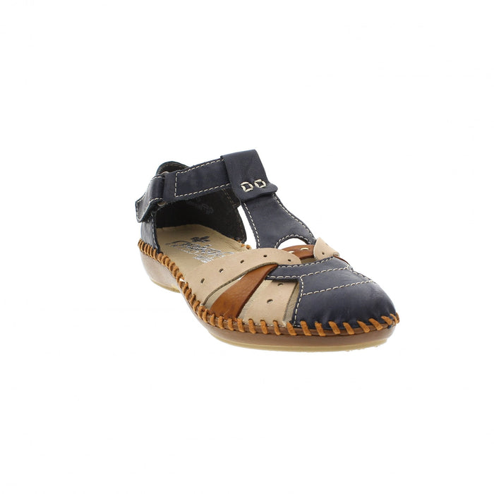 Rieker M1655-14 Navy/Beige Womens Closed Toe Touch Fastening Sandals