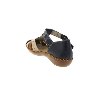 Rieker M1655-14 Navy/Beige Womens Closed Toe Touch Fastening Sandals