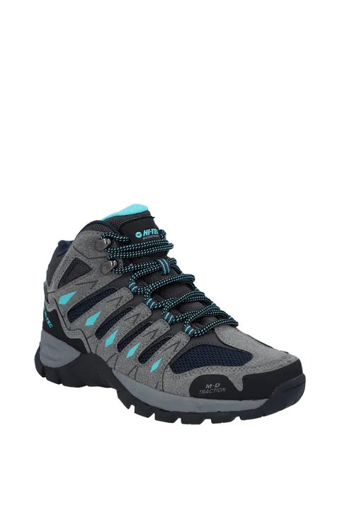 Hi-Tec Corzo Mid Grey/Blue Womens Lace Up Walking Boots