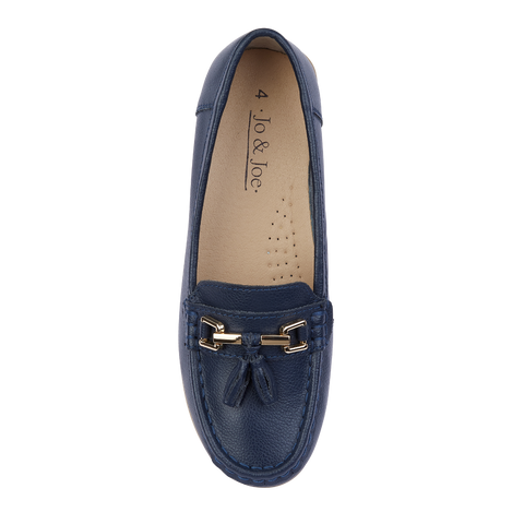 Jo & Joe Nautical Royal Blue Women's Slip On Leather Loafers Moccasins Casual Shoes
