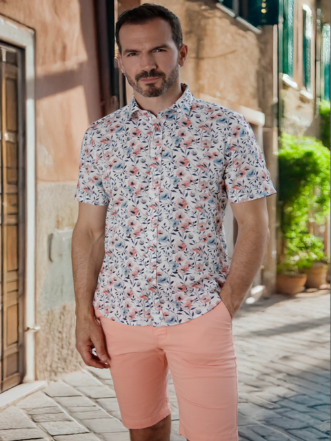 Mish Mash 2293 Nebular White and Multi Mens Short Sleeve Shirt