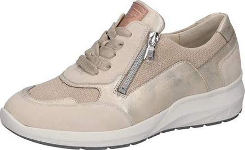 Waldlaufer 831004 500 698 M-Tonia Ausi Fume Master Gio Perl Lightgold Sand Womens M Fitting Zip Up Lace Up H Fitting Leather Trainers