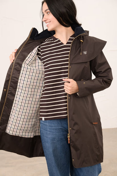 Lighthouse Womens Outrider 3/4 Length Chocolate Waterproof Raincoat