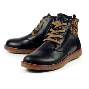 Lunar GLR009 Portman Black Womens Casual Comfort Leather Zip/Lace Up Ankle Boots