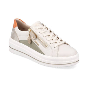 Remonte D1C01-81 Womens Beige Gold Leather Lace Up Trainers