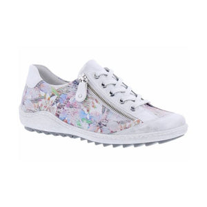 Remonte R1402-96 Silver Floral Womens Leather Lace Up Trainers Shoes