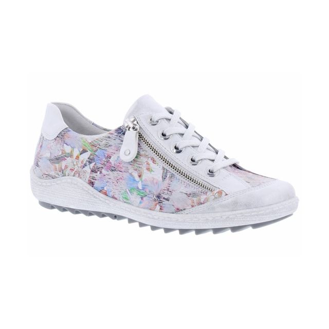 Remonte R1402-96 Silver Floral Womens Leather Lace Up Trainers Shoes ...