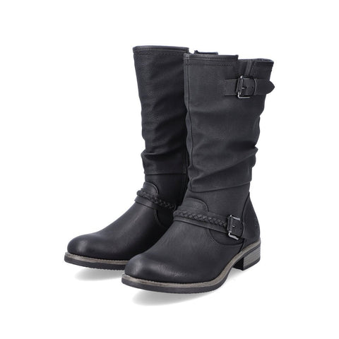 Rieker 98860-00 Black Womens Casual Comfort Zip Up Calf Boots