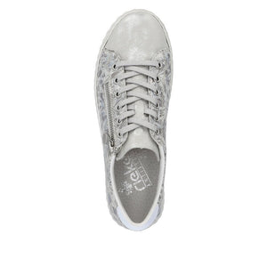 Rieker N0900-90 Silver Grey Metallic Womens Casual Comfort Lace/Zip Up Shoes