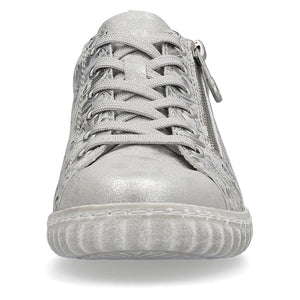 Rieker N0900-90 Silver Grey Metallic Womens Casual Comfort Lace/Zip Up Shoes