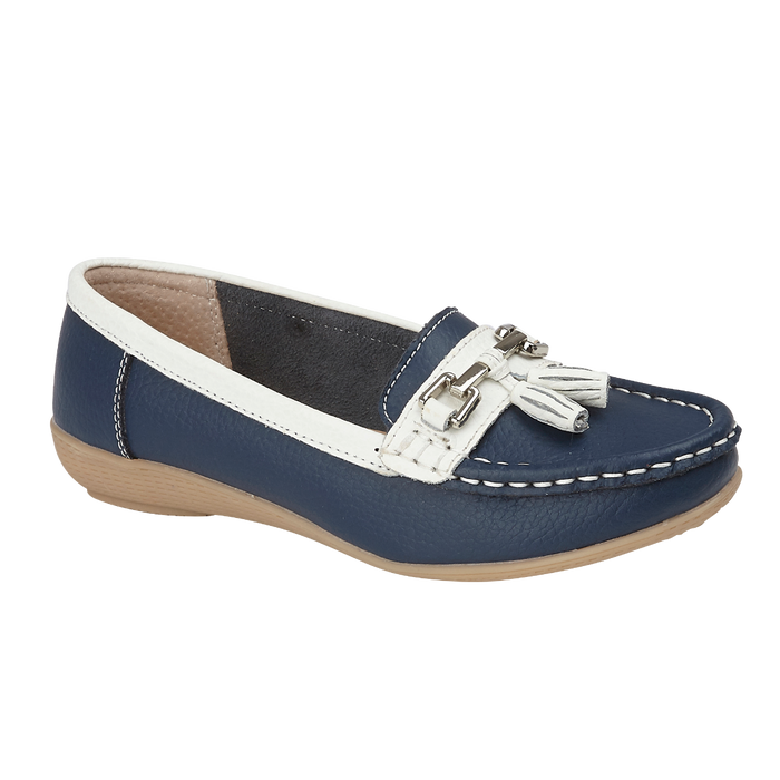 Jo & Joe Seafairer Dk Blue/White Womens Casual Comfort Leather Loafers