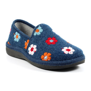 Lunar KLS125 Sepal Blue Womens Comfort Embroidered Slip On Slippers