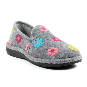 Lunar KLS125 Sepal Grey Womens Comfort Embroidered Slip On Slippers