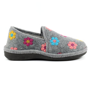 Lunar KLS125 Sepal Grey Womens Comfort Embroidered Slip On Slippers