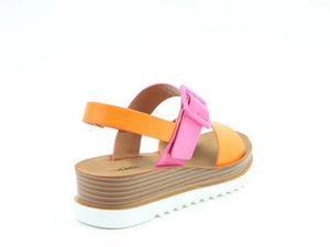 Heavenly Feet Pistachio Orange/Fuchsia Womens Buckle Fastening Sandals