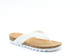 Heavenly Feet Crocus White Womens Toe Post Faux Jewels Sandals