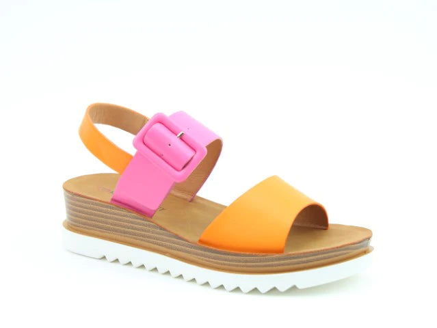 Heavenly Feet Pistachio Orange/Fuchsia Womens Buckle Fastening Sandals