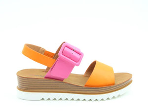 Heavenly Feet Pistachio Orange/Fuchsia Womens Buckle Fastening Sandals