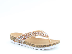 Heavenly Feet Crocus Gold Womens Toe Post Faux Jewels Sandals